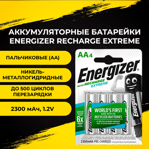 Аккумуляторные батарейки Energizer Recharge Extreme, тип AA/HR6 (пальчиковые), 1.2V, 4шт.