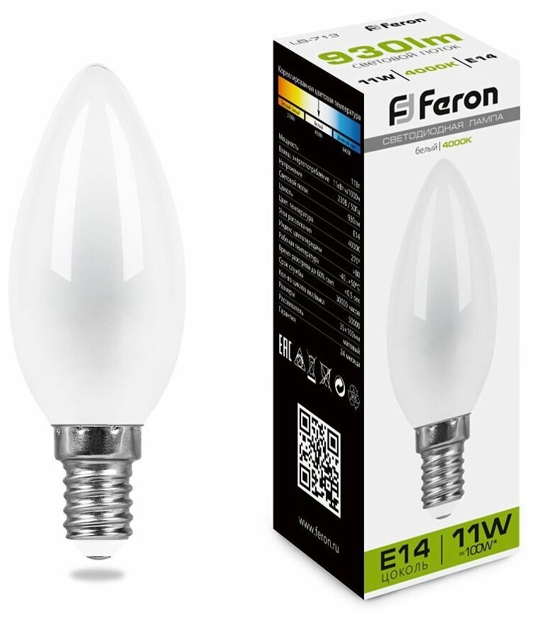Лампа светодиодная Feron LB-713 Свеча E14 11W 230V 4000K