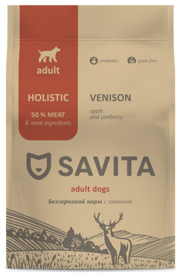 Корм сухой Savita для собак с олениной, 10 кг