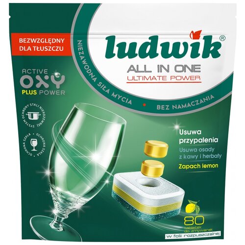 Ludwik all in one lemon ultimate таблетки для посудомоечной машины в водорастворимой упаковке, 1,44 кг, 80 шт