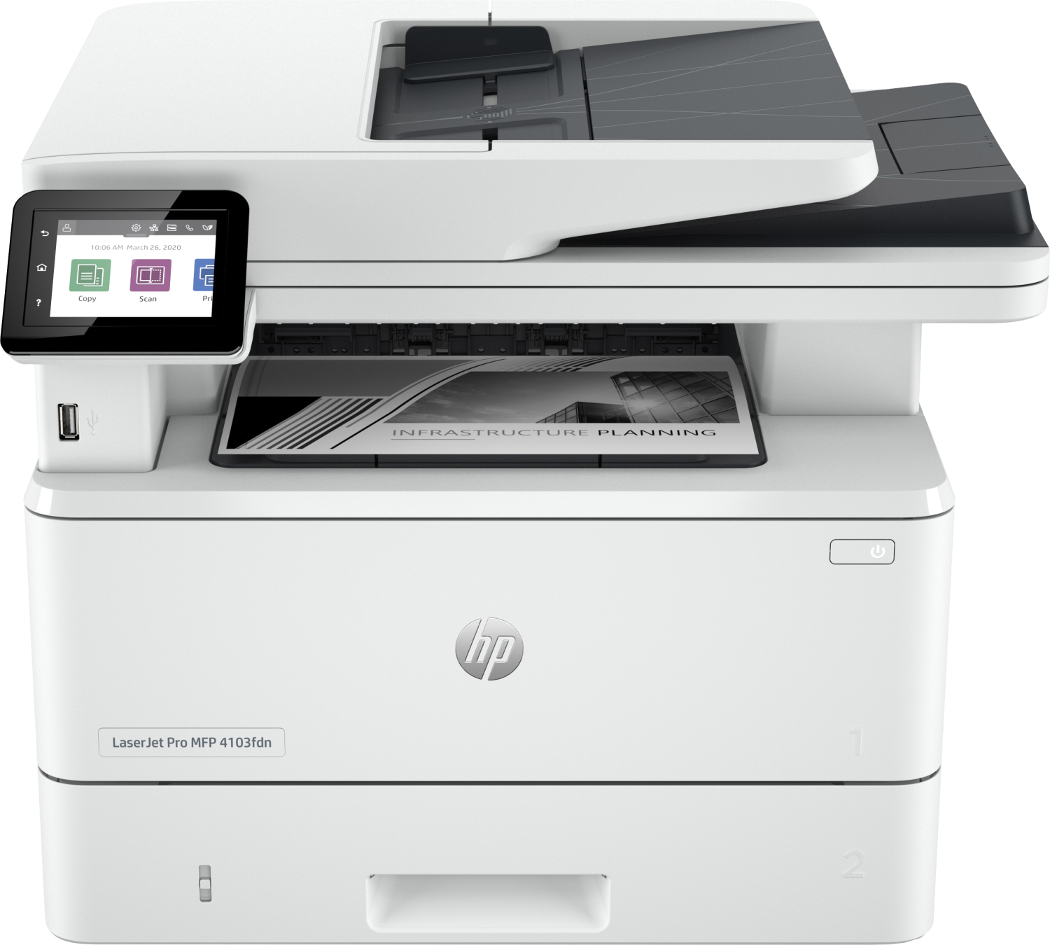 МФУ HP LaserJet Pro MFP M4103fdn Printer (A4) Printer/Scanner/Copier/Fax/ADF 1200 dpi 38 ppm 512 Mb 1200 MHz tray 100+250 pages USB+Ethernet Prin, cart.10 000 page - фото №2