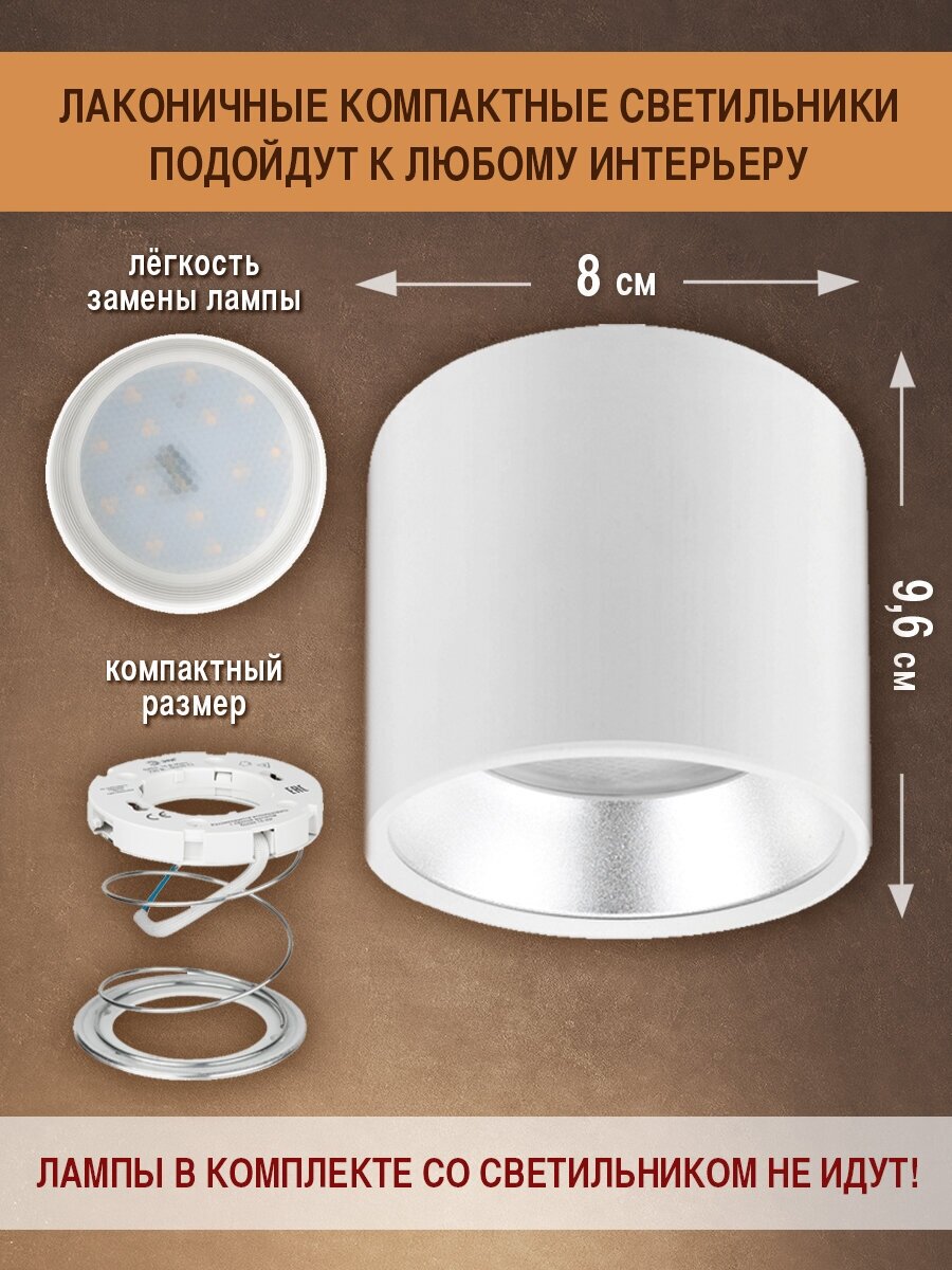 Накладной светильник Эра OL8 GX53 WH/SL (Б0048537) - фото №2