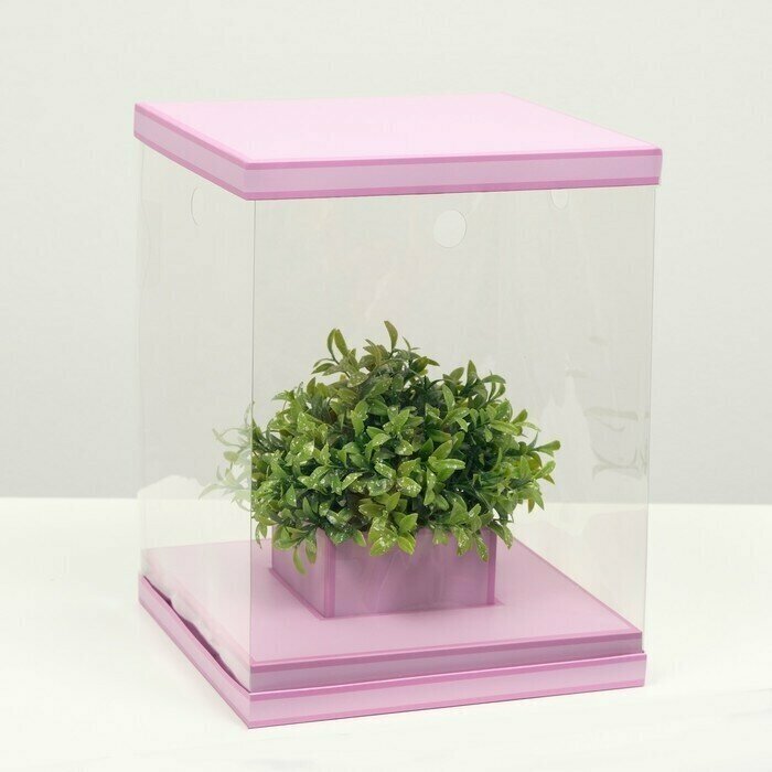 Коробка для цветов с вазой и PVC окнами складная, сиреневый, 23 x 30 x 23 см