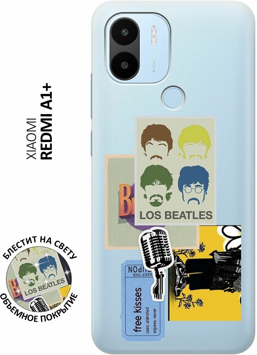 Силиконовый чехол на Xiaomi Redmi A1+, Сяоми Редми А1 Плюс с 3D принтом "Beatles Stickers" прозрачный