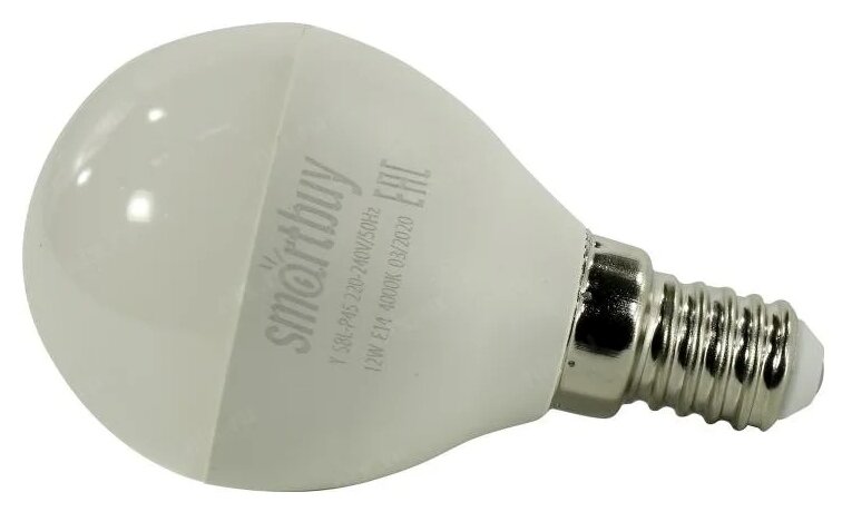 Светодиодная лампа Smartbuy шар P45 E14 12W (960 lm) 4000К 4К 45х86 матовая пластик SBL-P45-12-40K-E14 - фотография № 2