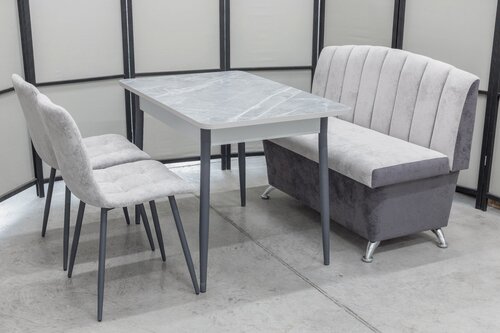 Изображение товара Обеденная группа Альт-1 Дуо, стол Ост термопластик, 110(140)х70 см, обивка дивана антивандальная, моющаяся, антикоготь, цвет светло-серый