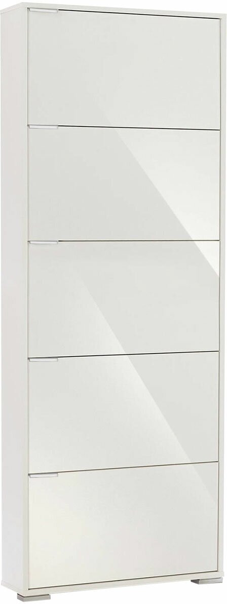 Шкаф для обуви с зеркалом Вентал Арт VIVA 5 Белый / Белый глянец