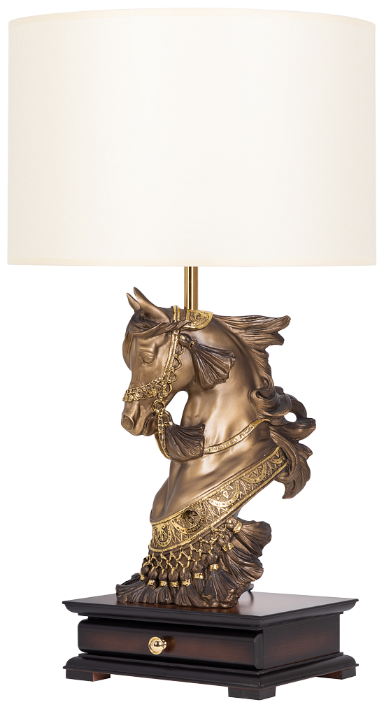 Настольная лампа Bogacho Лошадь императора бронзовая с белым абажуром Тюссо