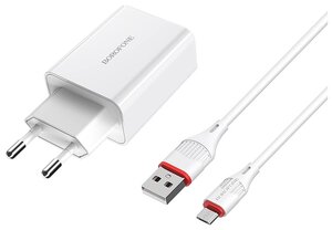 Сетевое зарядное устройство Borofone BA21A Long Journey + кабель microUSB, 18 Вт, белый