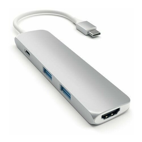 USB адаптер Satechi Slim Aluminum Type-C Multi-Port Adapter with Type-C Charging Port. Цвет серебряный.