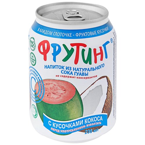 Напиток сокосодержащий Фрутинг из сока гуавы с кусочками кокоса, без сахара, 0.238 л