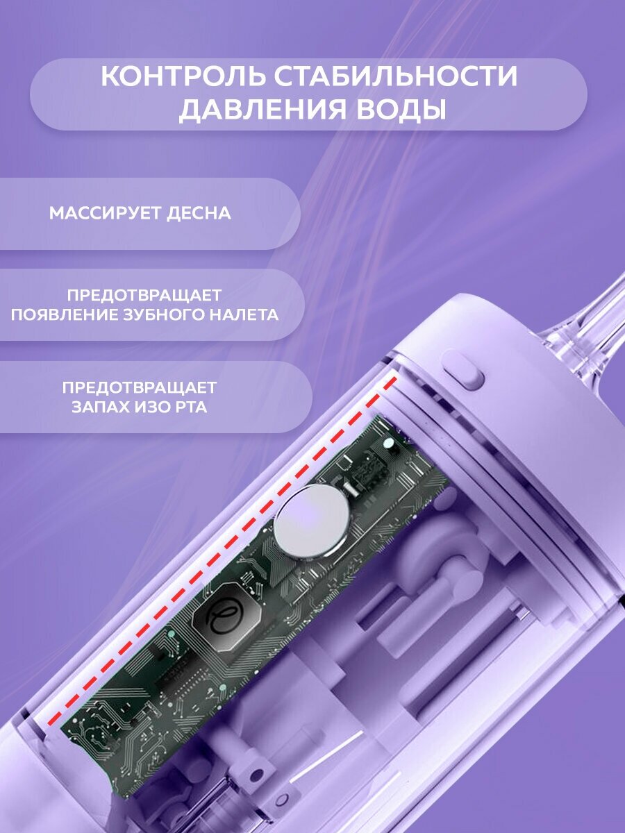 Ирригатор портативный для полости рта и зубов Enchen Water Flosser Mint 3 / Беспроводной Oral irrigator для зубов и брекетов, фиолетовый