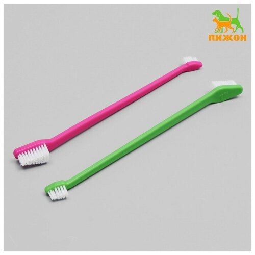 Зубная щётка двухсторонняя, набор 2 шт, розовая/зелёная