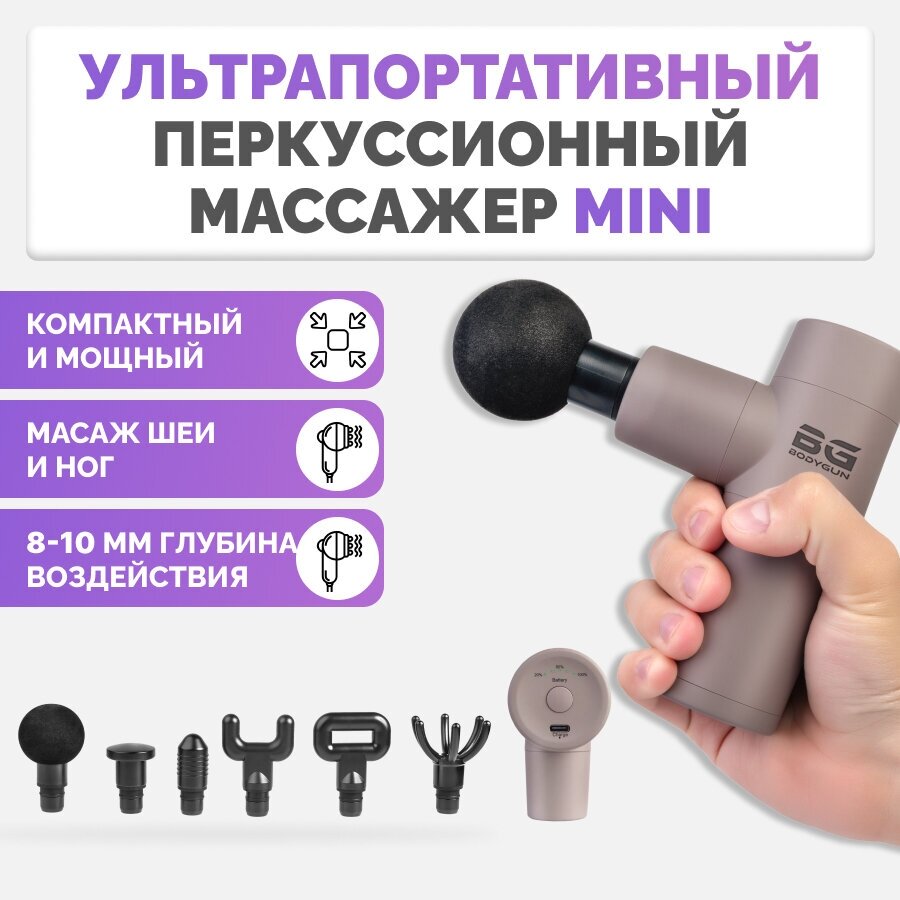 BODYGUN MINI 8 профессиональный перкуссионный массажер для тела и спины, ударный вибромассажер, вибрационный электрический массажный пистолет