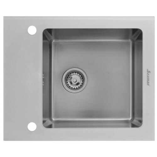 Врезная кухонная мойка 50х61см, Seaman ECO Glass SMG-610W.B, матовое матовая нержавеющая сталь/белый