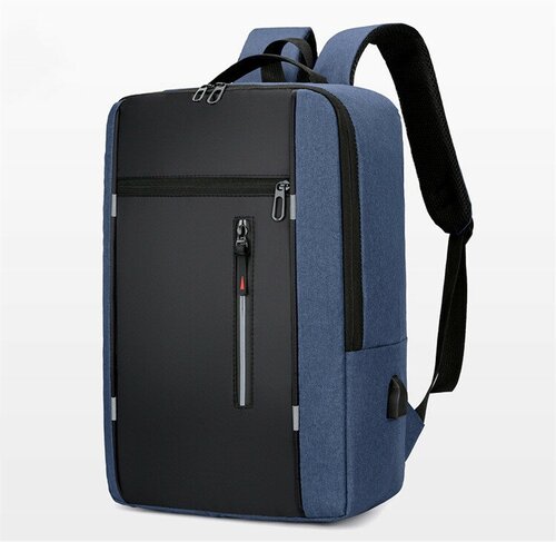 Рюкзак молодёжный, для учебы, работы, ноутбука, школьный RAMMAX. ITS MY STYLE RKZ-14-USB/синий-черный_белая_молния