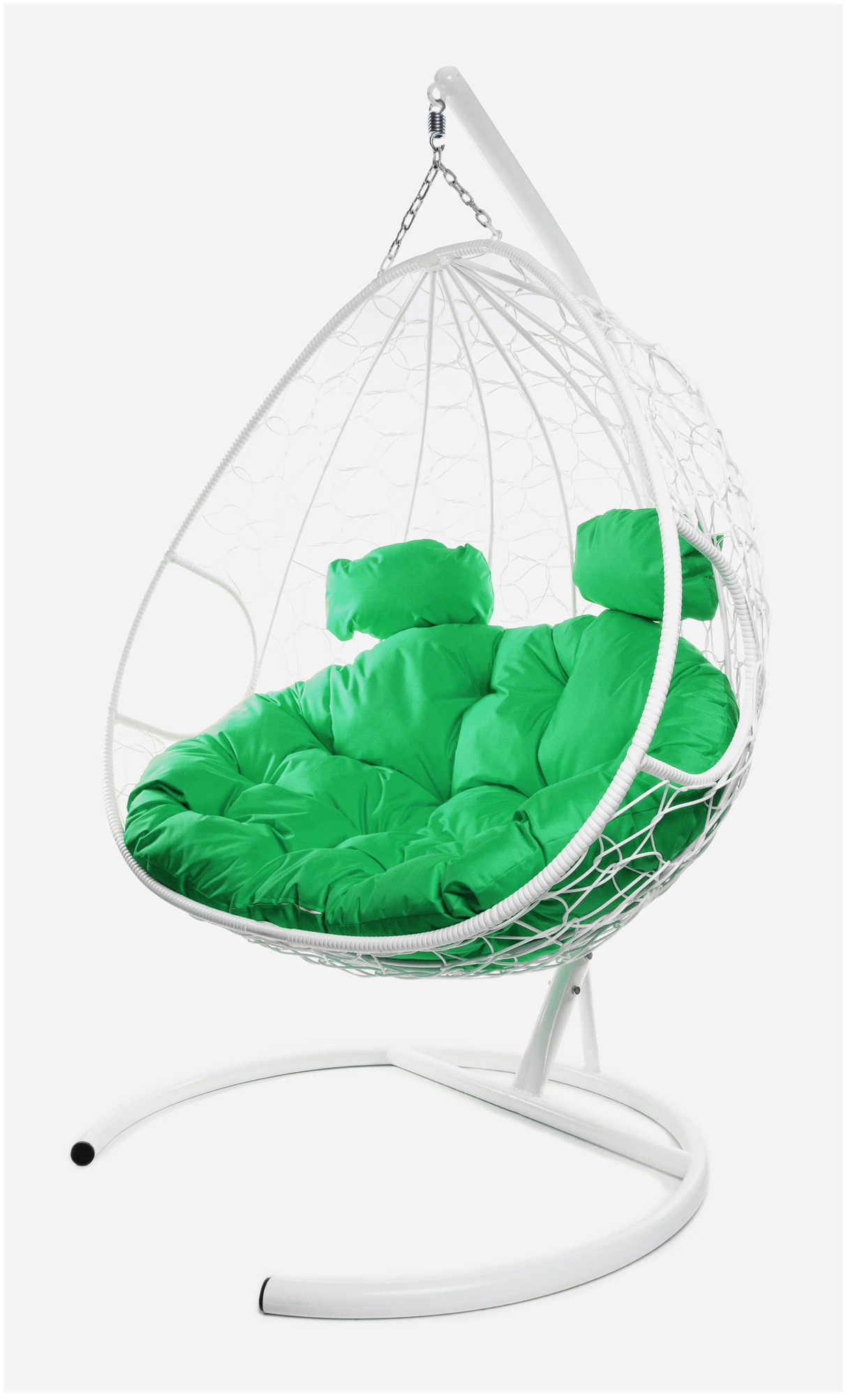 Подвесное кресло m-group для двоих белое, зелёная подушка - фотография № 1