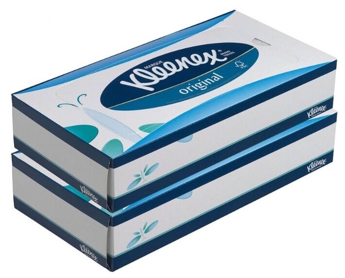 KG8824/2 Набор Бумажные салфетки для лица Kleenex, в бело-синей коробке, 72 шт х 2уп, Kimberly-Clark - фотография № 1