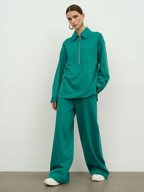 Рубашка  Uniize, классический стиль, свободный силуэт, длинный рукав, карманы, размер 42, зеленый