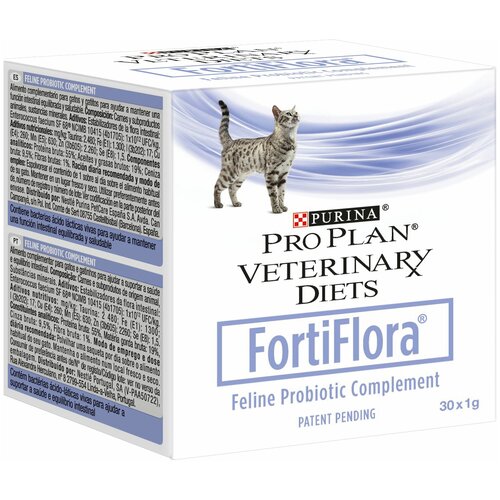 Пищевая добавка для кошек PRO PLAN VETERINARY DIETS FortiFlora для поддержания баланса микрофлоры, 1г х 30 шт. хелавит с кормовая добавка для кошек и котят 40 мл