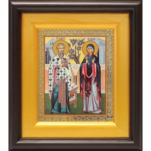 священномученик киприан и мученица иустина в белом киоте 19 22 5 см Священномученик Киприан и мученица Иустина, икона в киоте 16,5*18,5 см