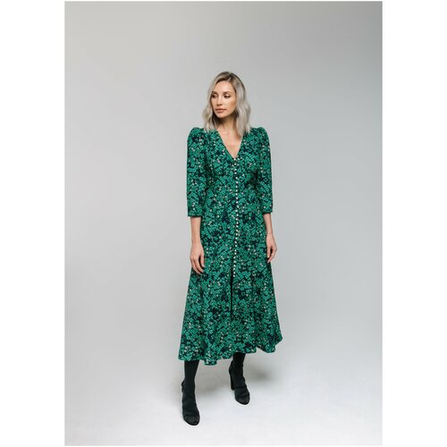 Платье NA LUBVI, вискоза, полуприлегающее, миди, подкладка, размер 44, зеленый, черный