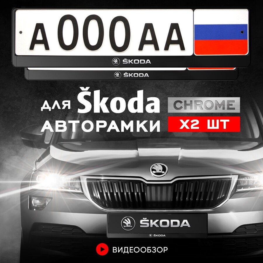 Рамки автомобильные для госномеров с надписью "SKODA" Комплект - 2 шт.