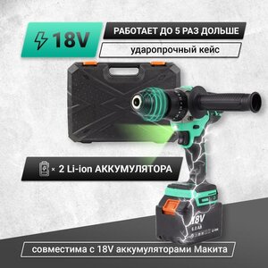 Фото Дрель-шуруповерт аккумуляторная ударная Zitrek Green Impact 18V (18В, Li-ion 2x6.0Ач)