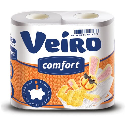 Туалетная бумага Veiro Comfort белая двухслойная 4 рул. 140 лист., белый, без запаха туалетная бумага мягкий знак comfort хлопок двухслойная 4 рул 144 лист белый без запаха