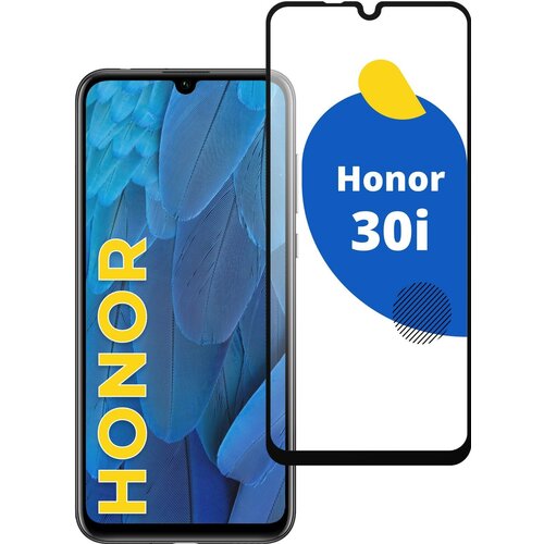 Полноэкранное защитное стекло на телефон Huawei Honor 30i / Противоударное полноклеевое стекло для смартфона Хуавей Хонор 30 ай с олеофобным покрытием