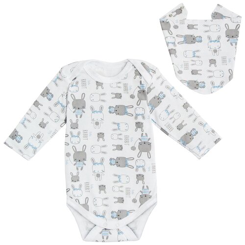 фото Боди детское с косынкой (нагрудником) amarobaby soft hugs зайчики, белый, размер 74