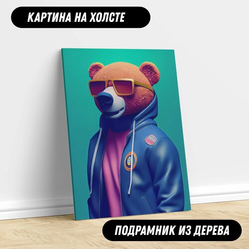 Картина на холсте Мишка нейро арт постер для интерьера 50*90