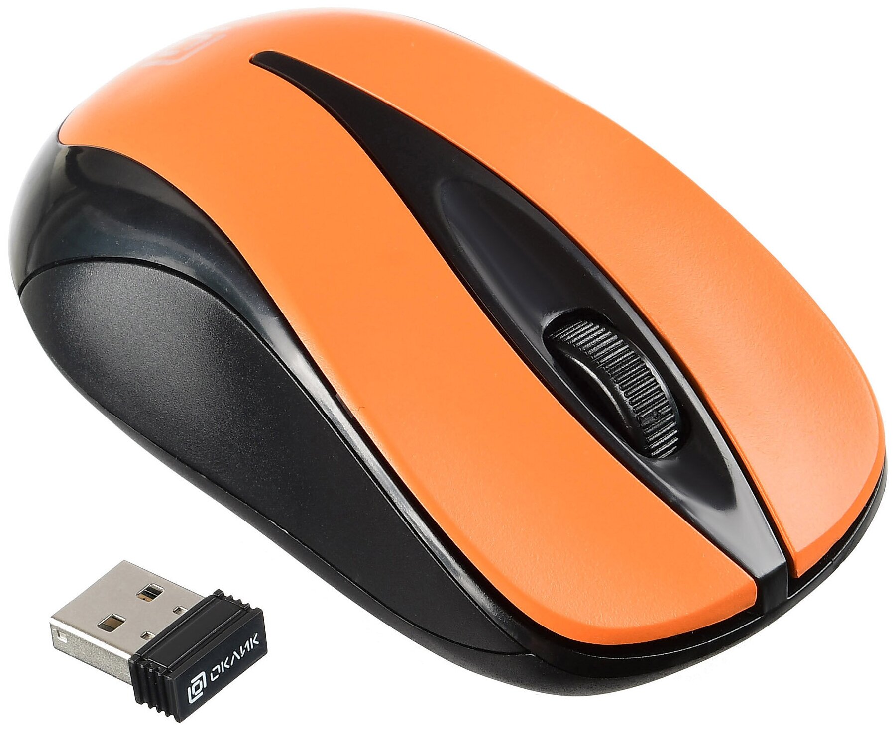 Мышь OKLICK 675MW оптическая беспроводная USB, черный и оранжевый - фото №3