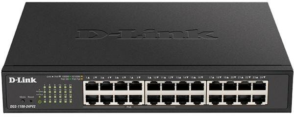 D-Link DGS-1100-24PV2/A3A, L2 Smart Switch with 24 10/100/1000Base-T ports (12 PoE ports 802.3af/802.3at (30 W), PoE Budget 100 W). 8K Mac address, 80