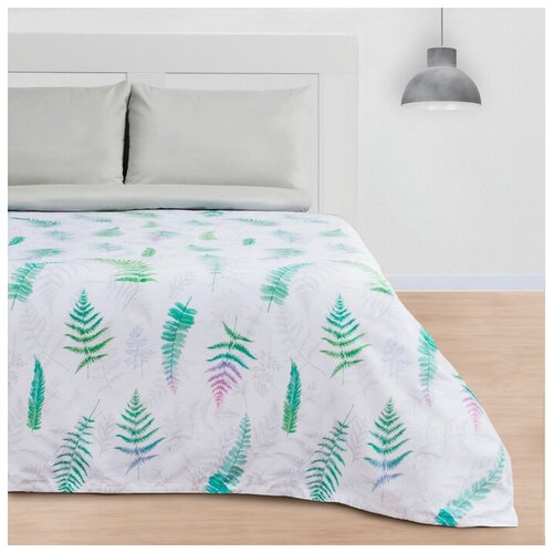 фото Постельное белье 1.5-спальное этель папоротник, мако-сатин, 2 наволочки 50 х 70 см, серый/белый/зеленый