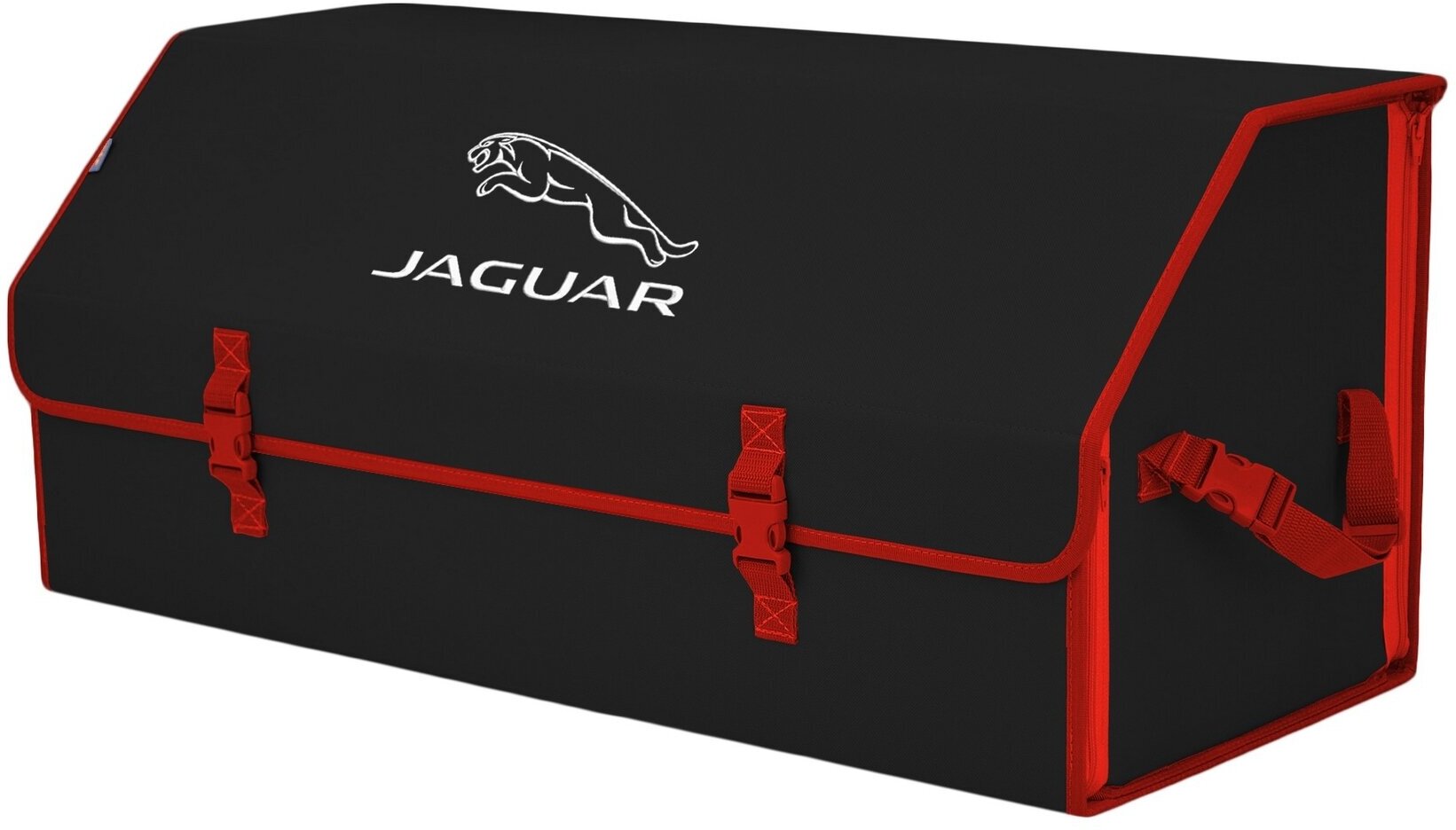 Органайзер-саквояж в багажник "Союз" (размер XXL). Цвет: черный с красной окантовкой и вышивкой Jaguar (Ягуар).