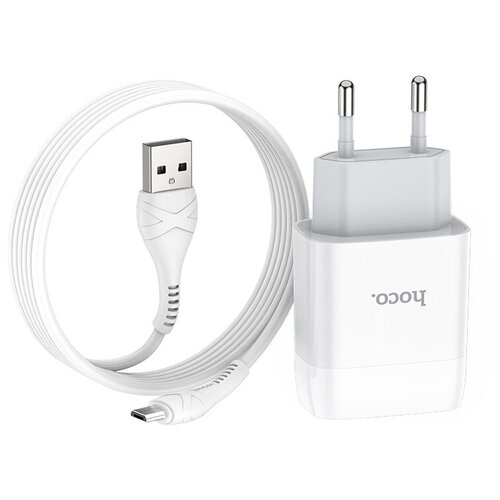 Сетевое зарядное устройство Hoco C72A Glorious 1 USB Micro cable, белое сетевое зарядное устройство hoco c72a glorious