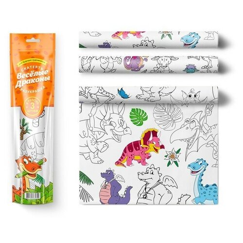 Скатерть ButtenFilm «Весёлые драконы» 110 × 360 см, белая