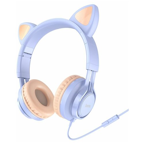 Наушники проводные Кошачьи ушки Hoco W36 Cat ear headphones с микрофоном голубые 128000₽