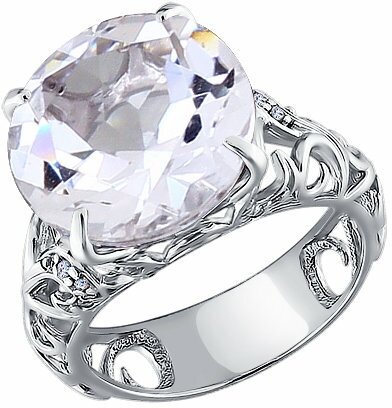 Кольцо Diamant online, серебро, 925 проба, горный хрусталь, фианит, размер 19