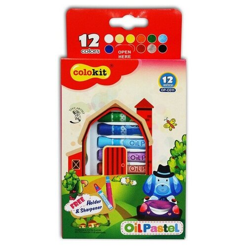Пастель масляная с держателем Colokit 12 цветов 8558 мм круглый корпус точилка в наборе 413₽