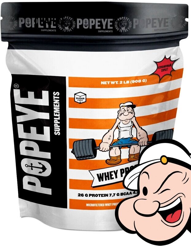 Протеин Popeye Supplements Whey Protein - 908 грамм, клубничный сорбет