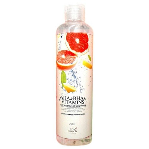 Тонер для лица с кислотами Eco Branch AHA  & BHA  & Vitamins Hypoallergenic Skin Toner, 250 мл