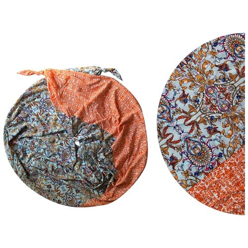 фото Шарф женский весенний, шёлк, вискоза, разноцветный, двойной шарф-долька оланж ассорти серия апрель с узелками