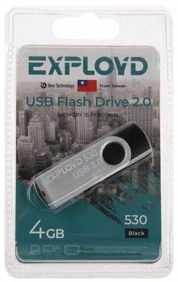 Флешка 530, 4 Гб, USB2.0, чт до 70 Мб/с, зап до 20 Мб/с, черная