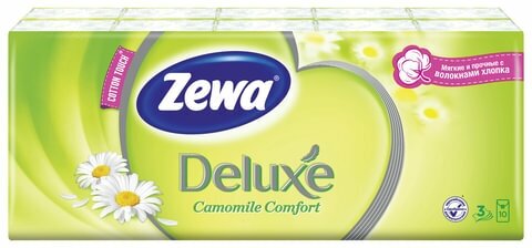 Платки носовые Zewa Delux, 3-х слойные, 10 шт, аромат ромашки (53107)