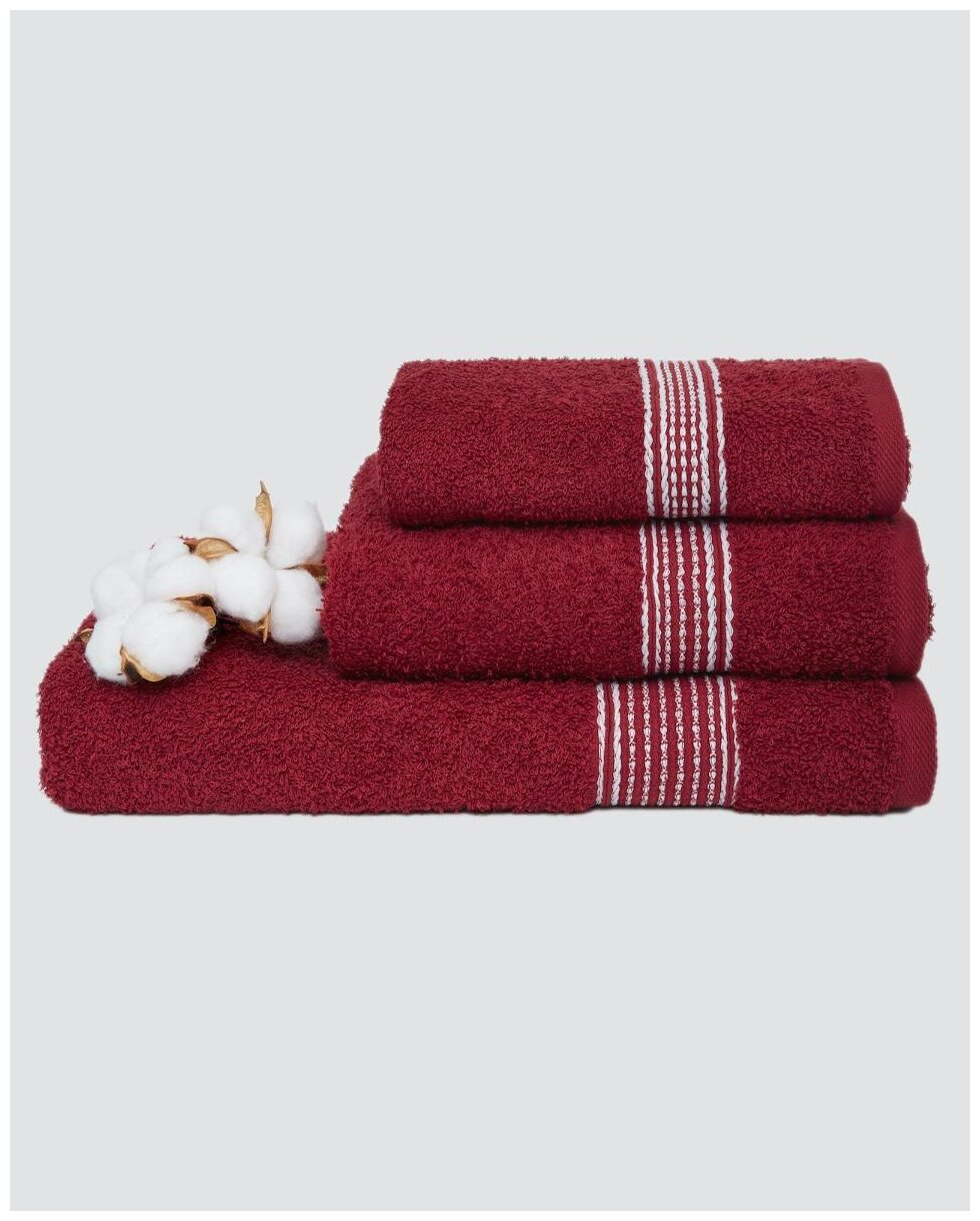 Набор махровых полотенец "Вышневолоцкий Текстиль"; 222 Бордовый; Набор из 3 штук