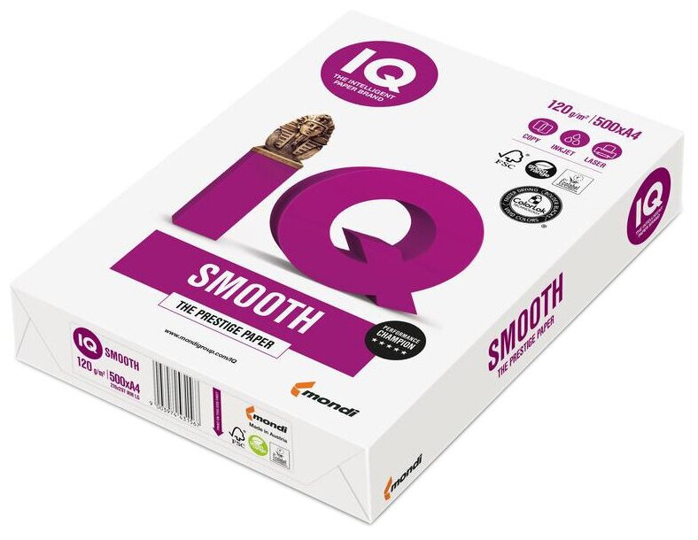 Бумага IQ Smooth, А4, 120г/м2, 500л., 170% ( Артикул 094327 )