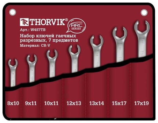 Thorvik Набор ключей гаечных разрезных серии ARC в сумке, 8-19 мм, 7 предметов W4S7TB Thorvik, 52626