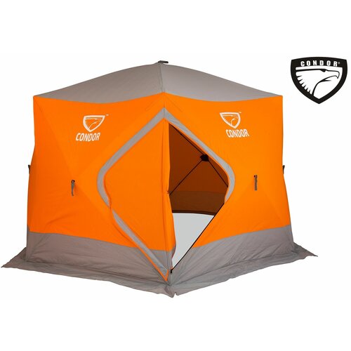 фото Премиум палатка куб "condor" зимняя утепленная, 6 сторон, размер 3,6 х 3,2 х 2,2 оранжевый / для зимней рыбалки / подарок на 23 февраля / трехслойная